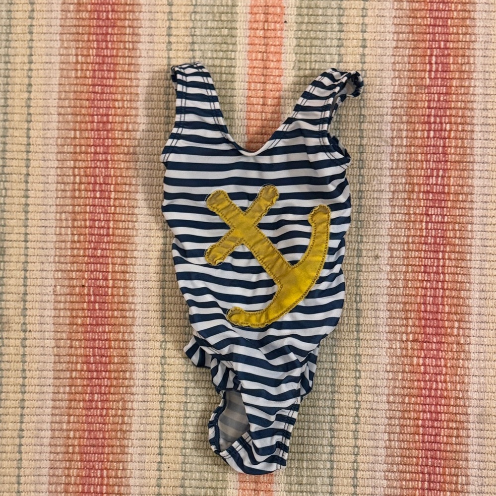 Flap Happy Blue and White Striped Kids Swim One Piece